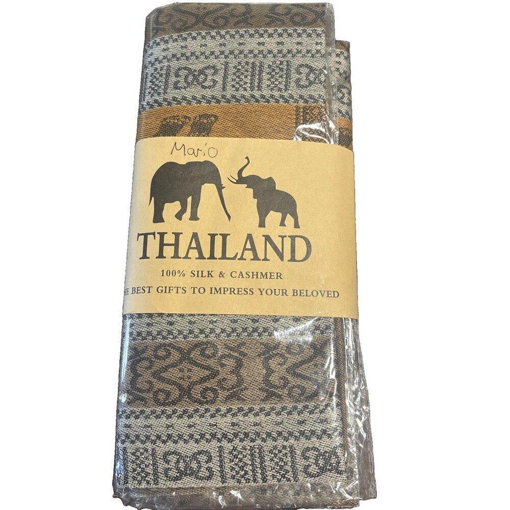 NEW Silk And Cashmere Thailand Scarf Elephant Motif